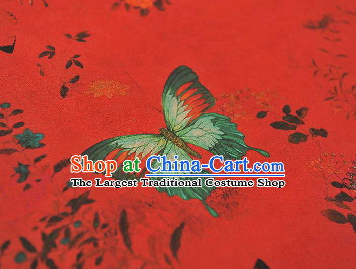 Chinese Red Gambiered Guangdong Gauze Traditional Butterfly Pattern Dress Fabric DIY Cheongsam Silk Cloth