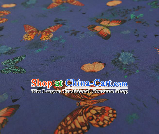 Chinese DIY Cheongsam Silk Cloth Blue Gambiered Guangdong Gauze Traditional Butterfly Pattern Dress Fabric