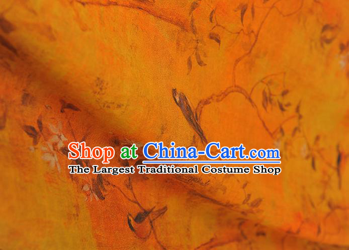 Chinese Cheongsam Silk Cloth Traditional Yellowbird Pattern DIY Dress Fabric Yellow Gambiered Guangdong Gauze