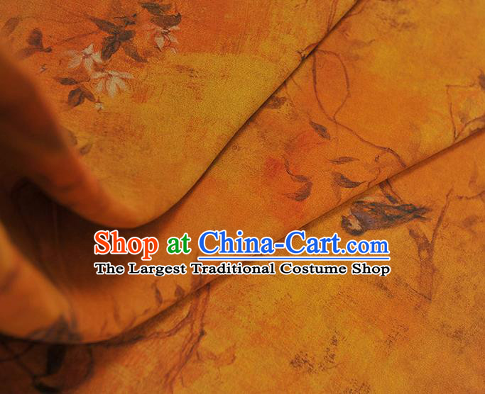 Chinese Cheongsam Silk Cloth Traditional Yellowbird Pattern DIY Dress Fabric Yellow Gambiered Guangdong Gauze