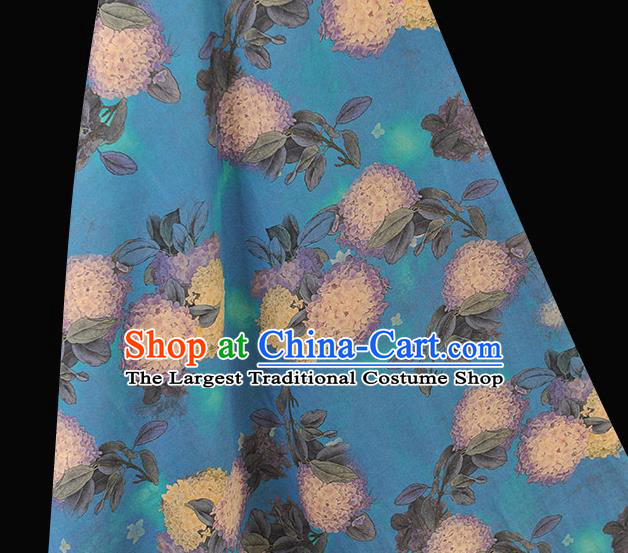 Chinese Silk Cloth Cheongsam Blue Gambiered Guangdong Gauze Traditional Hydrangea Pattern Dress Fabric