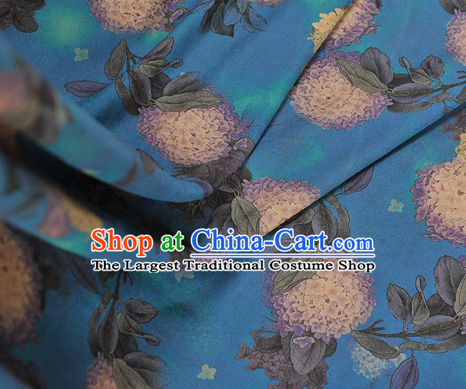 Chinese Silk Cloth Cheongsam Blue Gambiered Guangdong Gauze Traditional Hydrangea Pattern Dress Fabric