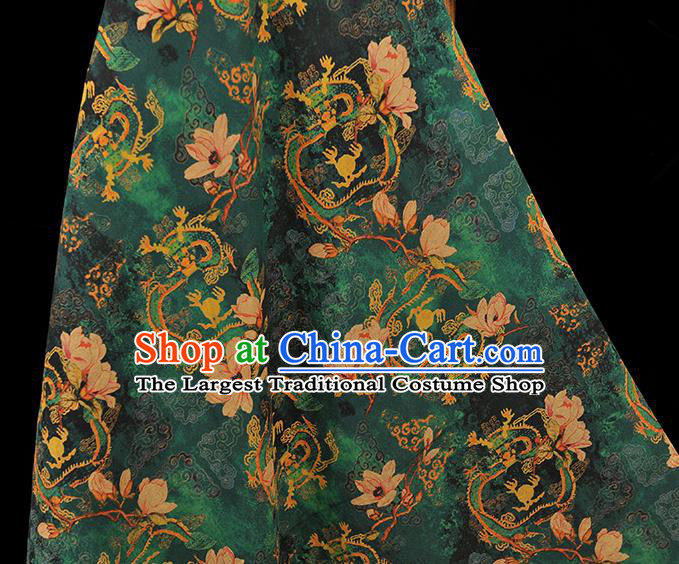 Chinese Traditional Mangnolia Pattern Dress Fabric Cheongsam Silk Cloth Green Gambiered Guangdong Gauze