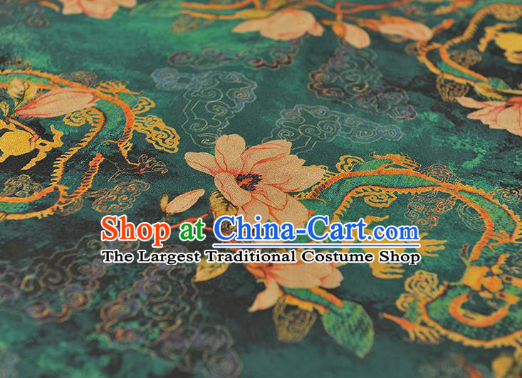 Chinese Traditional Mangnolia Pattern Dress Fabric Cheongsam Silk Cloth Green Gambiered Guangdong Gauze