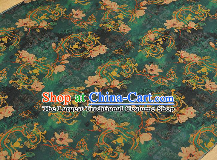 Chinese Traditional Mangnolia Pattern Dress Fabric Cheongsam Silk Cloth Green Gambiered Guangdong Gauze