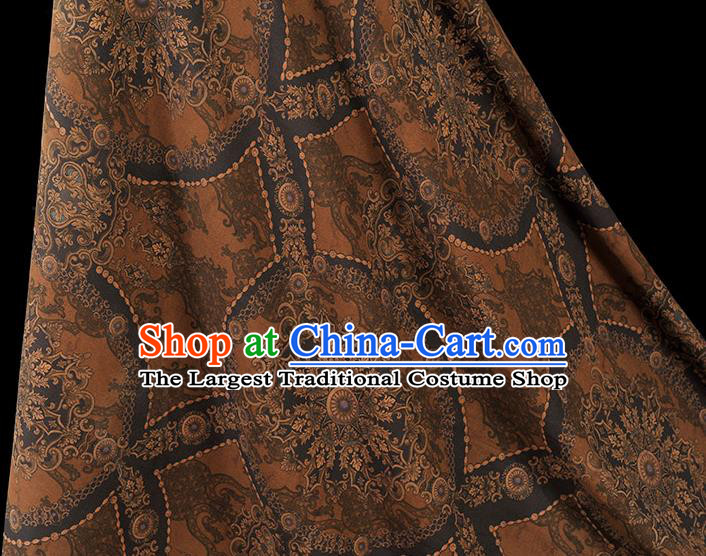 Chinese Tang Suit Brown Gambiered Guangdong Gauze Traditional Pattern Dress Fabric Cheongsam Silk Cloth