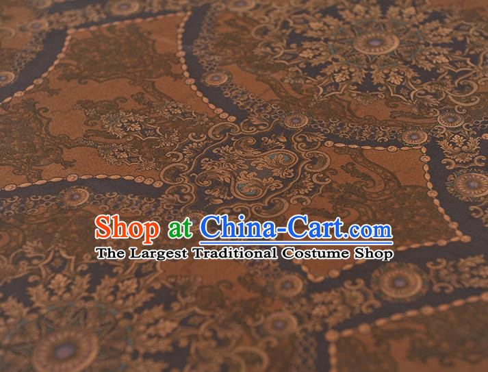Chinese Tang Suit Brown Gambiered Guangdong Gauze Traditional Pattern Dress Fabric Cheongsam Silk Cloth