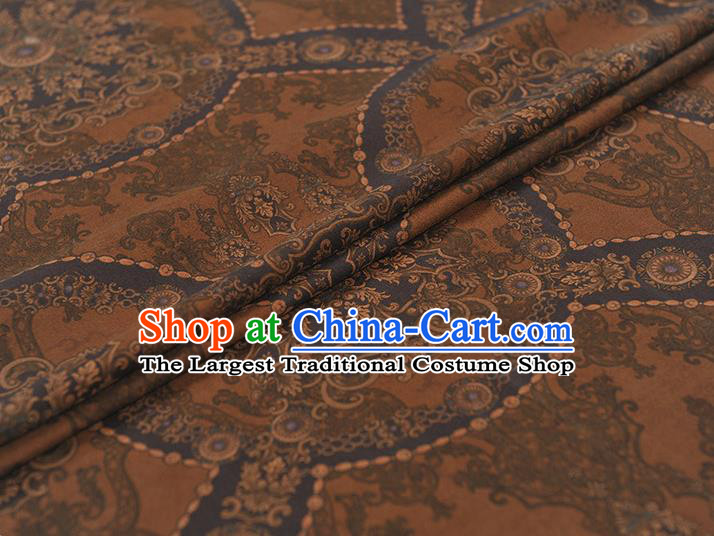 Chinese Tang Suit Brown Gambiered Guangdong Gauze Traditional Pattern Dress Fabric Cheongsam Silk Cloth