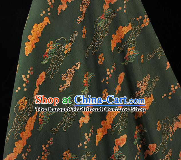 Chinese Cheongsam Silk Cloth Atrovirens Gambiered Guangdong Gauze Traditional Clouds Pattern Dress Fabric