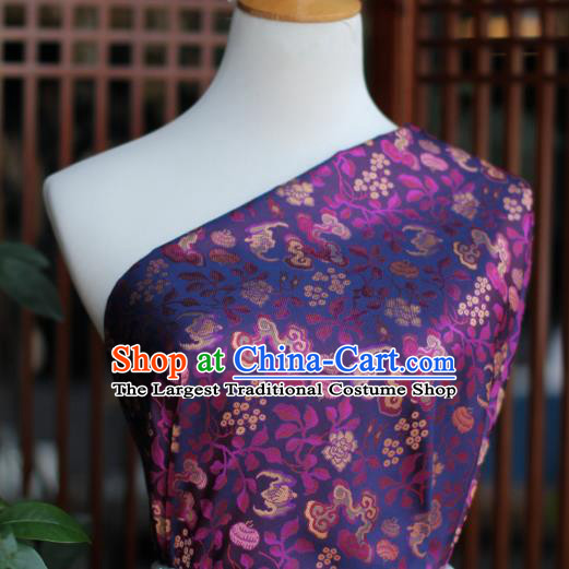 Chinese Classical Bats Pattern Song Brocade Purple Tapestry Cloth Traditional Cheongsam Jacquard Drapery Silk Fabric