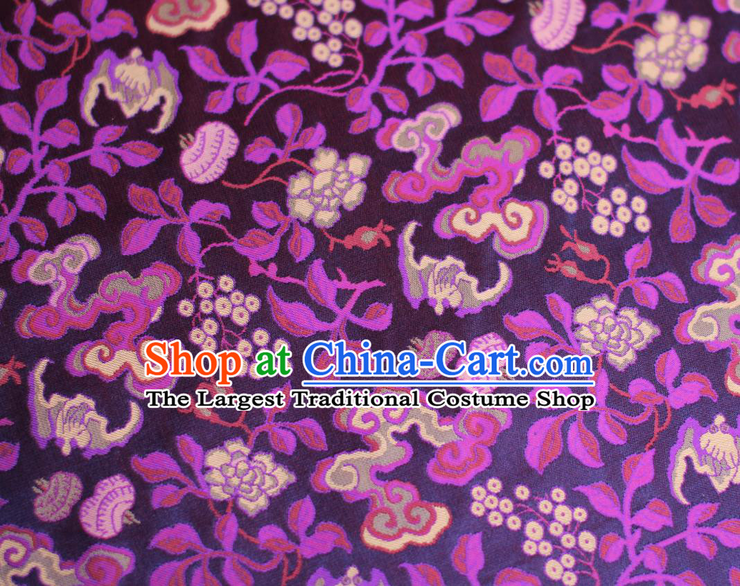 Chinese Classical Bats Pattern Song Brocade Purple Tapestry Cloth Traditional Cheongsam Jacquard Drapery Silk Fabric