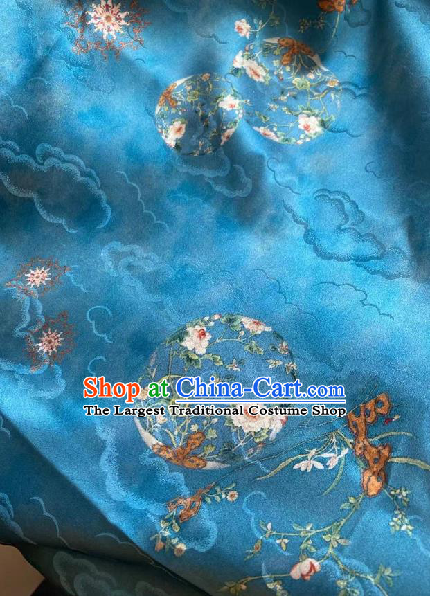 Chinese Classical Cloud Pattern Brocade Blue Tapestry Cloth Traditional Qipao Dress Jacquard Drapery Silk Fabric