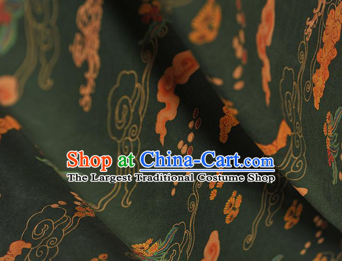 Chinese Cheongsam Silk Cloth Atrovirens Gambiered Guangdong Gauze Traditional Clouds Pattern Dress Fabric