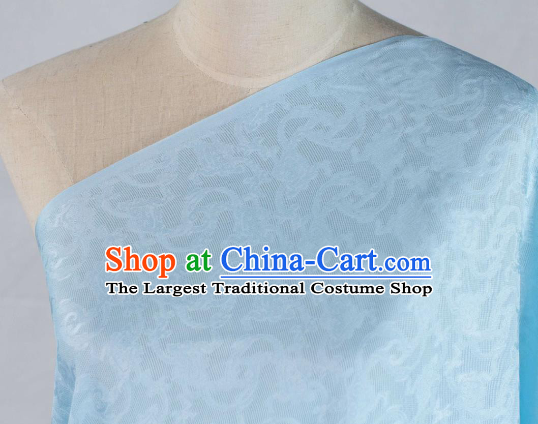 Chinese Silk Fabric Classical Cloud Pattern Blue Brocade Tapestry Cloth Traditional Qipao Dress Jacquard Drapery