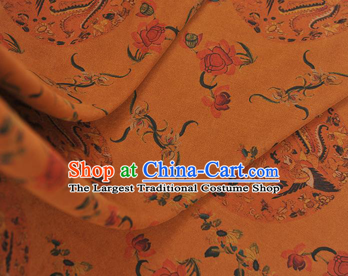 Chinese Cheongsam Ginger Silk Cloth Gambiered Guangdong Gauze Traditional Phoenix Peony Pattern Dress Fabric