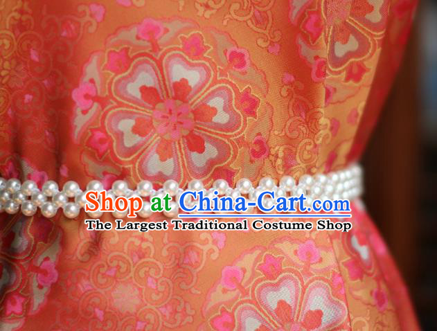 Chinese Silk Fabric Classical Flowers Pattern Brocade Orange Tapestry Cloth Traditional Qipao Dress Drapery