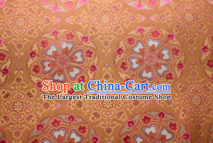 Chinese Silk Fabric Classical Flowers Pattern Brocade Orange Tapestry Cloth Traditional Qipao Dress Drapery