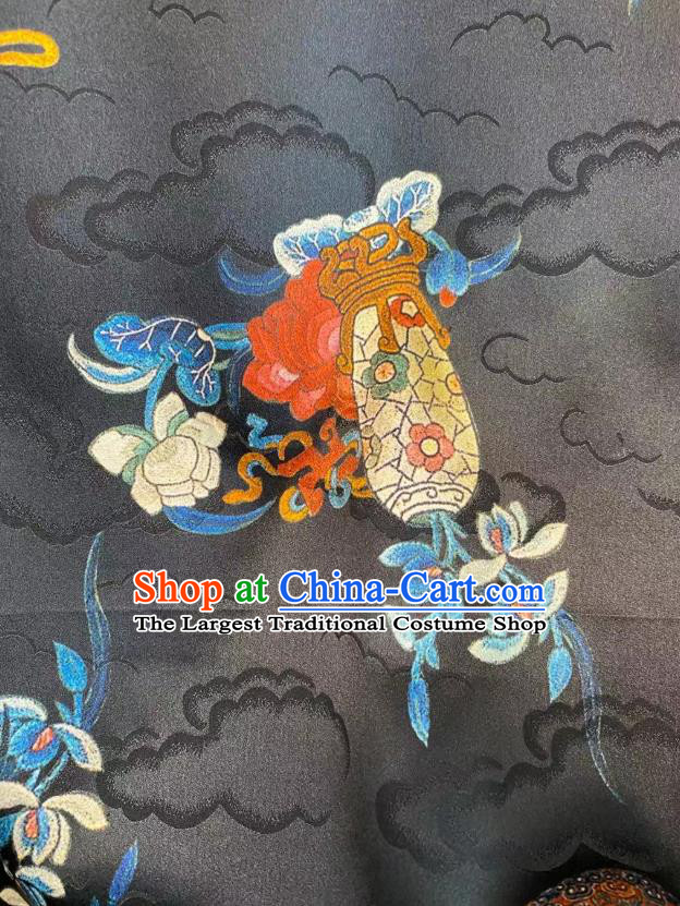 Chinese Traditional Qipao Dress Drapery Black Silk Fabric Classical Clouds Pattern Brocade Qing Dynasty Tapestry Cloth