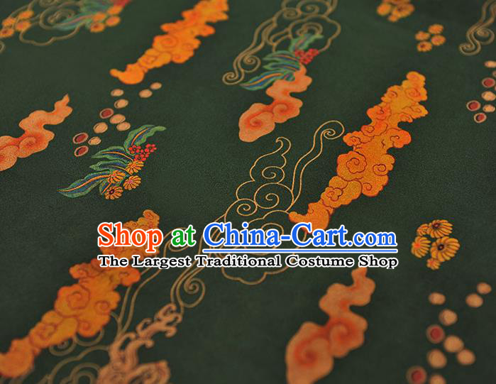 Chinese Cheongsam Silk Cloth Atrovirens Gambiered Guangdong Gauze Traditional Clouds Pattern Dress Fabric