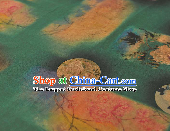 Chinese Cheongsam Green Silk Cloth Gambiered Guangdong Gauze Traditional Peony Pattern Dress Fabric