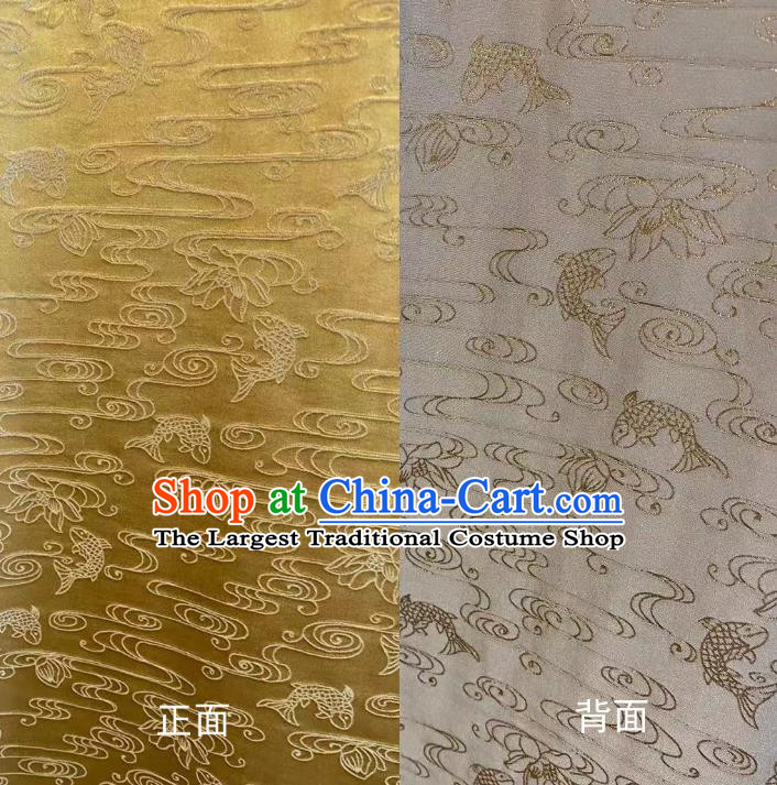 Chinese Classical Carps Pattern Golden Brocade Jacquard Tapestry Cloth Traditional Qipao Dress Drapery Silk Fabric