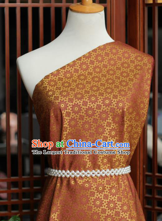 Chinese Silk Fabric Classical Flowers Pattern Orange Brocade Jacquard Tapestry Cloth Traditional Qipao Dress Drapery