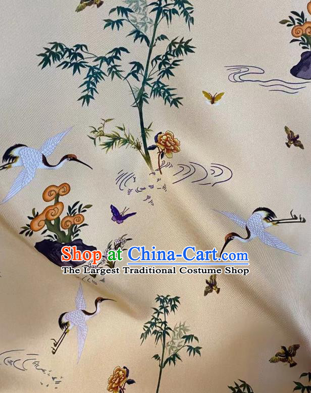Chinese Traditional Tang Suit Drapery Beige Silk Fabric Classical Cranes Pattern Brocade Cloth Tapestry Material