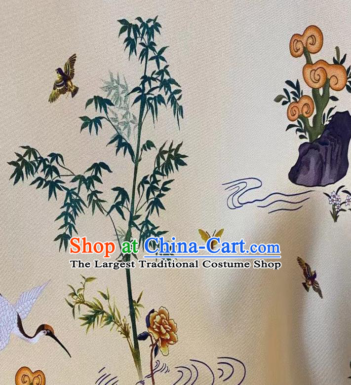 Chinese Traditional Tang Suit Drapery Beige Silk Fabric Classical Cranes Pattern Brocade Cloth Tapestry Material