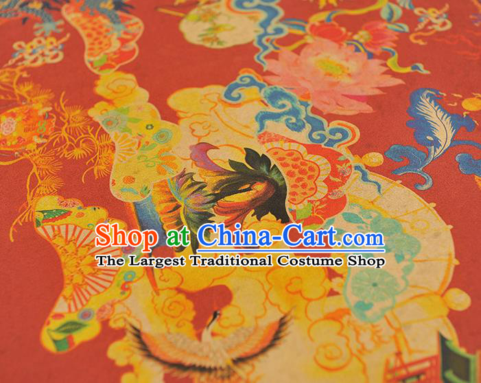 Chinese Traditional Dragon Lotus Pattern Dress Fabric Cheongsam Silk Cloth Red Gambiered Guangdong Gauze