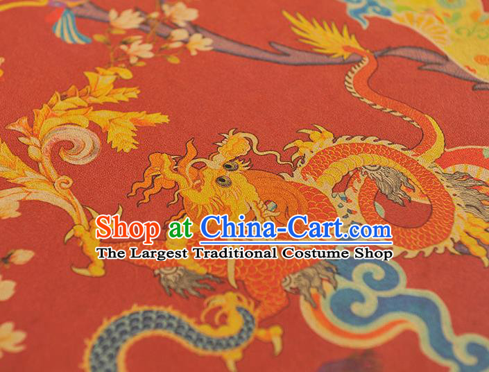 Chinese Traditional Dragon Lotus Pattern Dress Fabric Cheongsam Silk Cloth Red Gambiered Guangdong Gauze