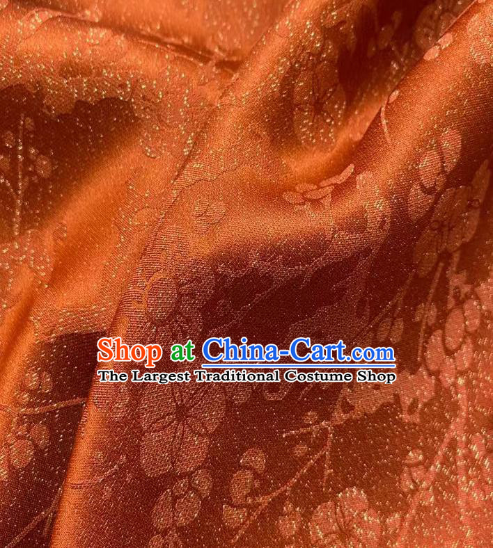 Chinese Traditional Tang Suit Drapery Rust Red Silk Fabric Classical Plum Blossom Pattern Brocade Cloth Jacquard Tapestry Material