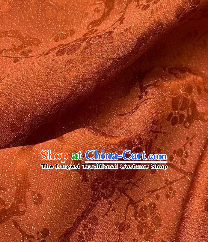 Chinese Traditional Tang Suit Drapery Rust Red Silk Fabric Classical Plum Blossom Pattern Brocade Cloth Jacquard Tapestry Material