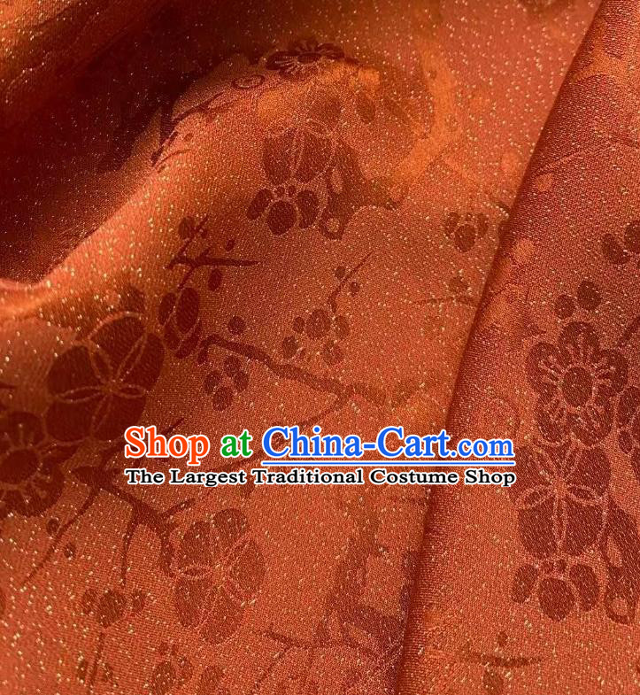 Chinese Traditional Tang Suit Drapery Rust Red Silk Fabric Classical Plum Blossom Pattern Brocade Cloth Jacquard Tapestry Material