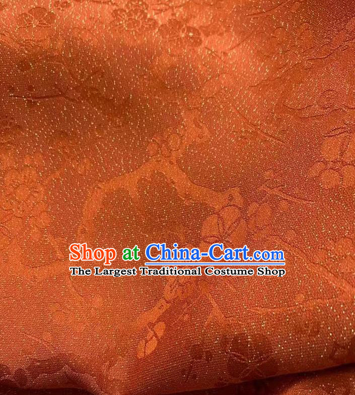 Chinese Traditional Tang Suit Drapery Rust Red Silk Fabric Classical Plum Blossom Pattern Brocade Cloth Jacquard Tapestry Material