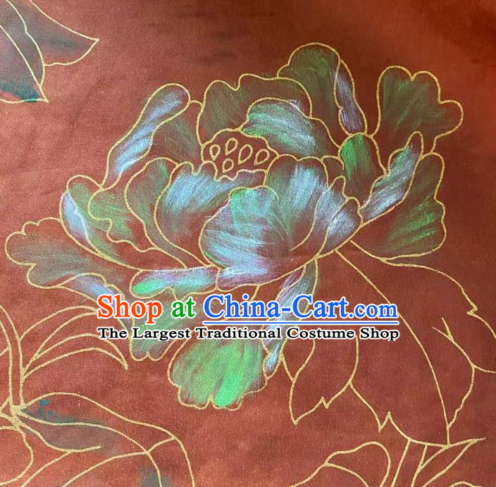 Chinese Hand Painting Gambiered Guangdong Gauze Traditional Cheongsam Drapery Red Silk Fabric Classical Peony Pattern Brocade Cloth