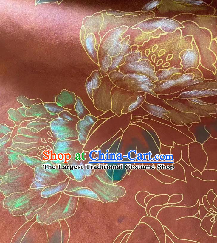 Chinese Hand Painting Gambiered Guangdong Gauze Traditional Cheongsam Drapery Red Silk Fabric Classical Peony Pattern Brocade Cloth