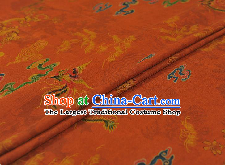 Chinese Traditional Dragon Phoenix Pattern Dress Fabric Cheongsam Silk Cloth Orange Gambiered Guangdong Gauze