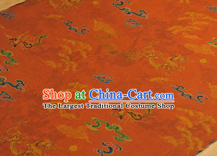 Chinese Traditional Dragon Phoenix Pattern Dress Fabric Cheongsam Silk Cloth Orange Gambiered Guangdong Gauze
