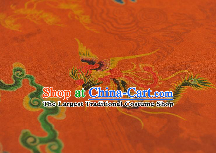 Chinese Traditional Dragon Phoenix Pattern Dress Fabric Cheongsam Silk Cloth Orange Gambiered Guangdong Gauze