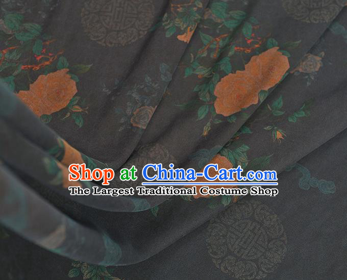 Top Chinese Traditional Roses Pattern Dress Cloth Cheongsam Silk Fabric Navy Gambiered Guangdong Gauze