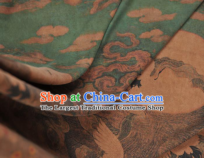 China Qipao Dress Cloth Drapery Classical Cloud Crane Pattern Silk Fabric Traditional Green Gambiered Guangdong Gauze