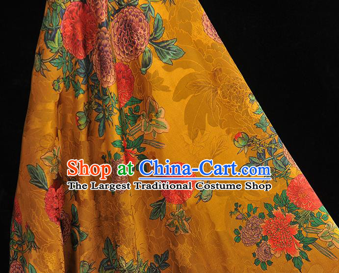 Top Chinese Cheongsam Golden Silk Fabric Gambiered Guangdong Gauze Traditional Jacquard Satin Cloth