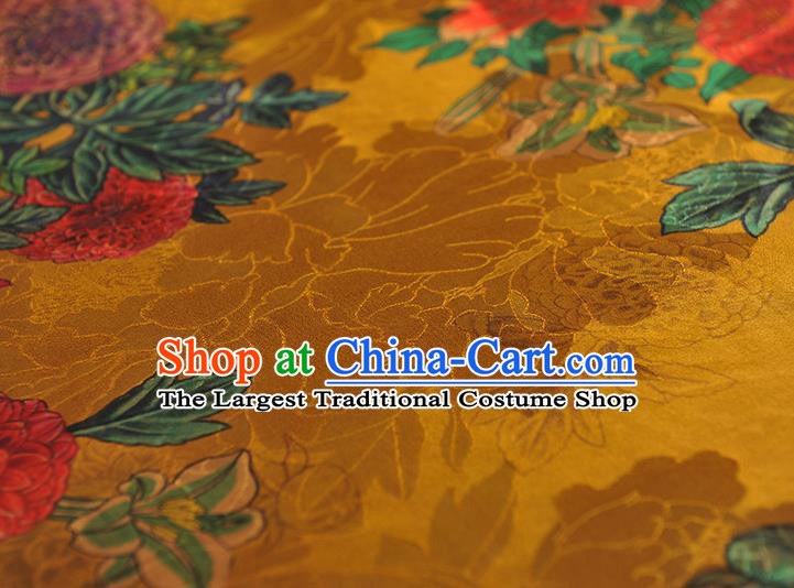 Top Chinese Cheongsam Golden Silk Fabric Gambiered Guangdong Gauze Traditional Jacquard Satin Cloth