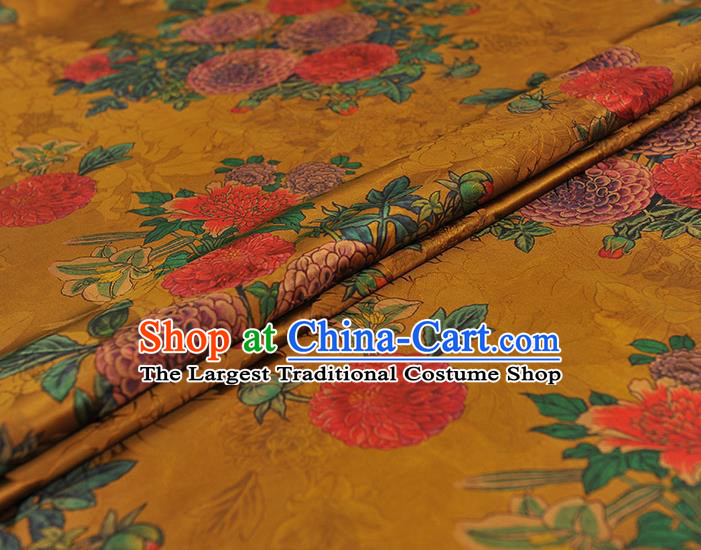 Top Chinese Cheongsam Golden Silk Fabric Gambiered Guangdong Gauze Traditional Jacquard Satin Cloth