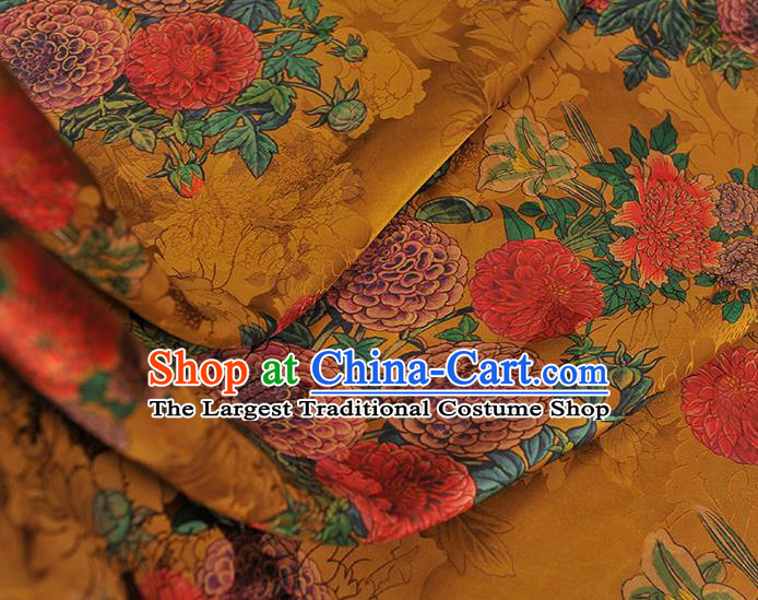 Top Chinese Cheongsam Golden Silk Fabric Gambiered Guangdong Gauze Traditional Jacquard Satin Cloth