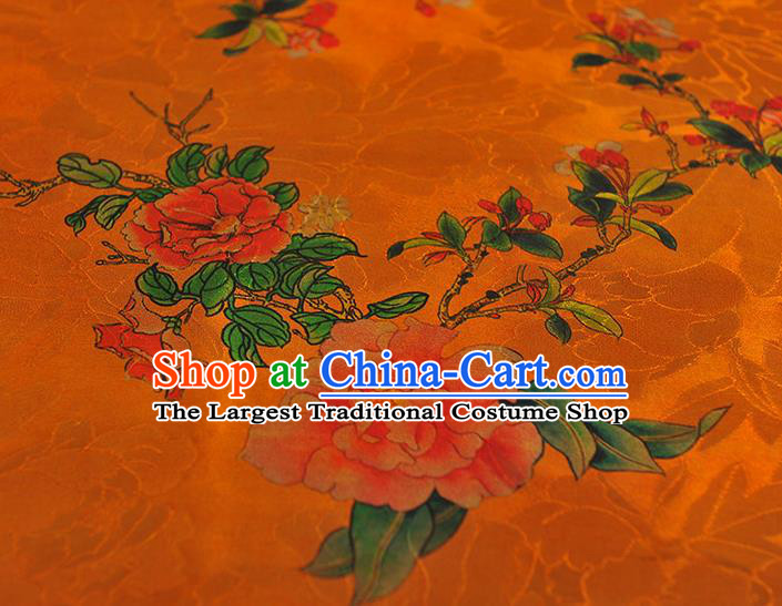Top Chinese Cheongsam Golden Silk Fabric Classical Peony Pattern Gambiered Guangdong Gauze Traditional Jacquard Satin Cloth