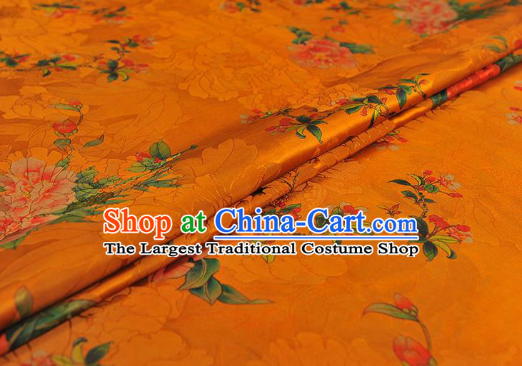 Top Chinese Cheongsam Golden Silk Fabric Classical Peony Pattern Gambiered Guangdong Gauze Traditional Jacquard Satin Cloth