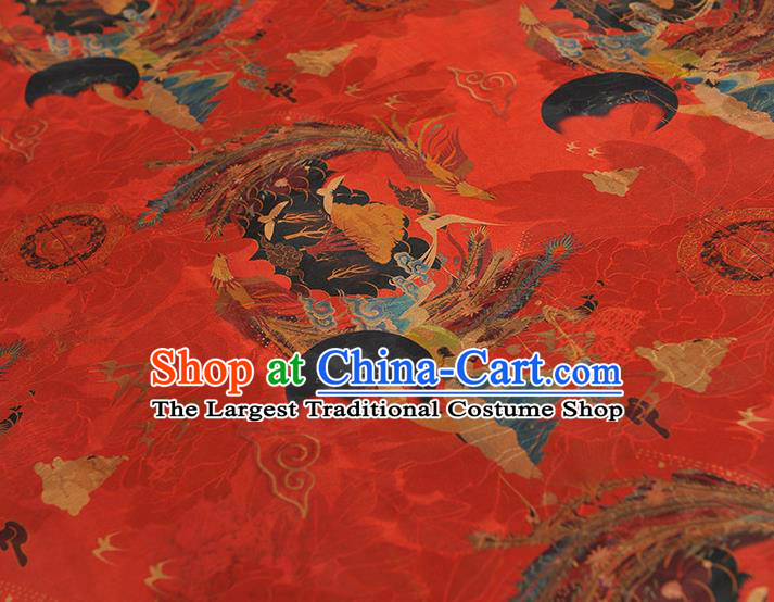 Top Chinese Traditional Wedding Jacquard Satin Cloth Cheongsam Red Silk Fabric Classical Phoenix Pattern Gambiered Guangdong Gauze