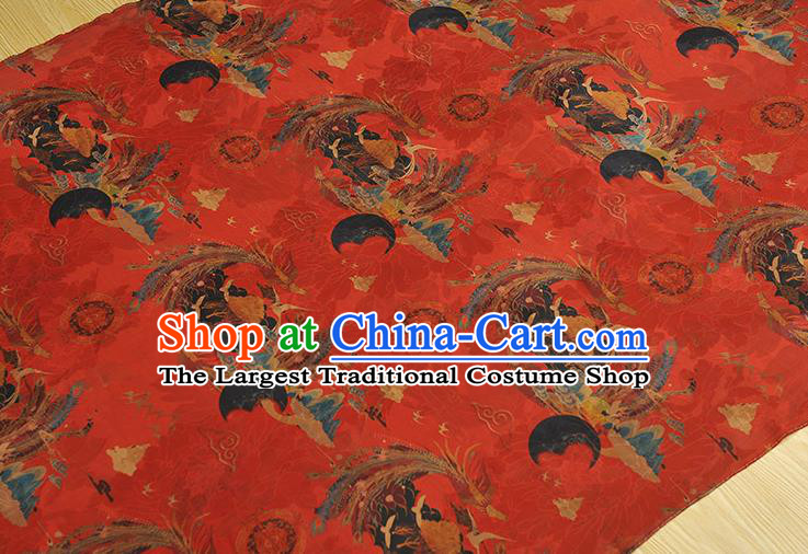 Top Chinese Traditional Wedding Jacquard Satin Cloth Cheongsam Red Silk Fabric Classical Phoenix Pattern Gambiered Guangdong Gauze