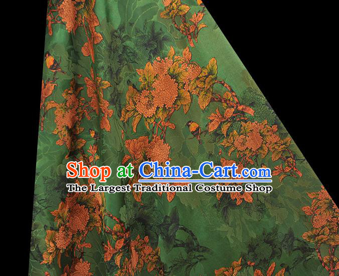 Top Chinese Traditional Jacquard Satin Cloth Cheongsam Silk Fabric Classical Hydrangea Pattern Green Gambiered Guangdong Gauze